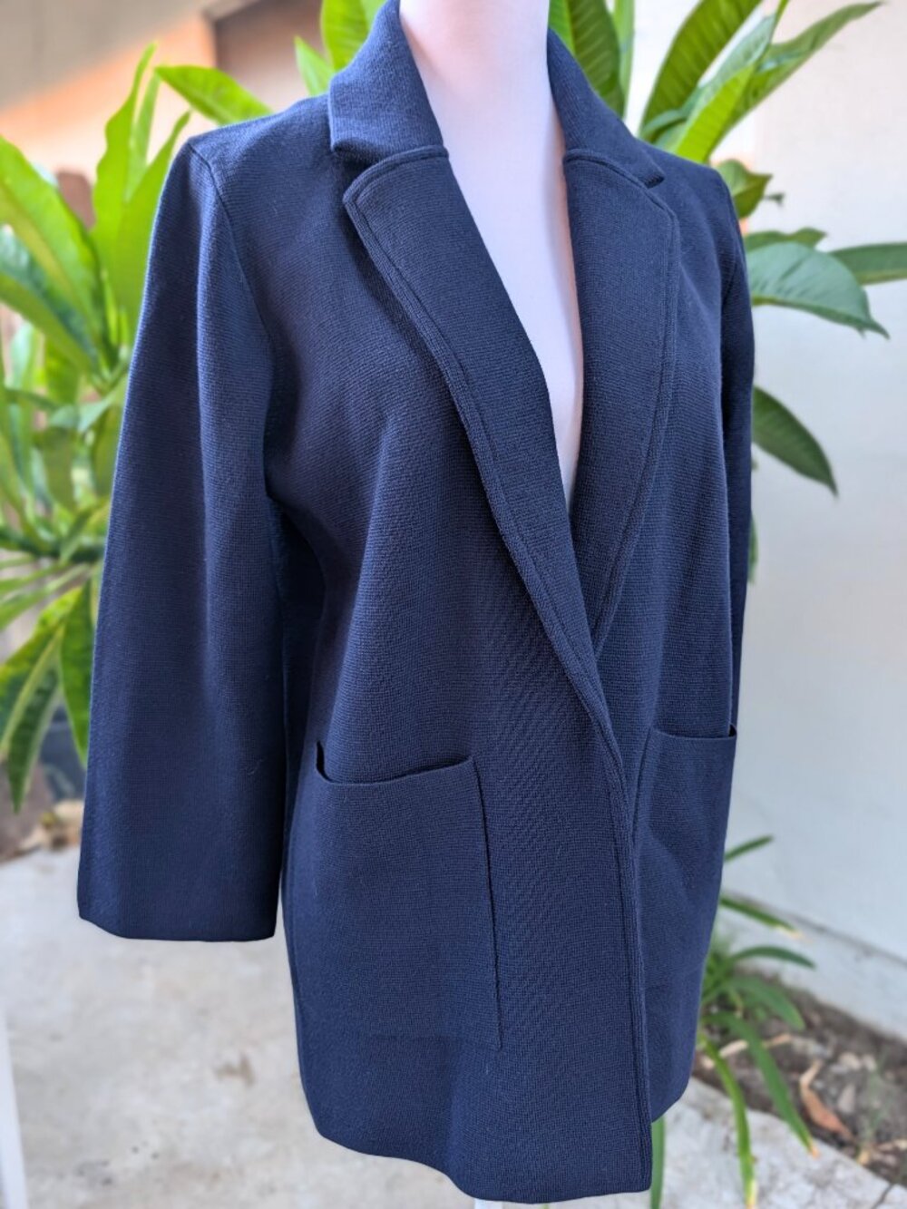 J.Crew navy open front sweater blazer with pockets 100% merino wool medium EUC - Picture 4 of 11